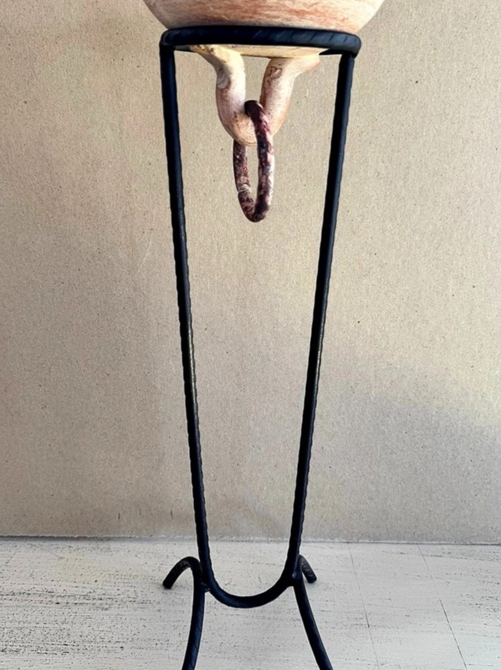 Black Wrought Iron Stand with Glass and Terracotta Inserts